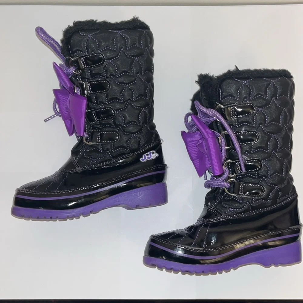 Jo Jo Siwa Black Snow Boots w/Purple Bows Toddler Girls Size 8